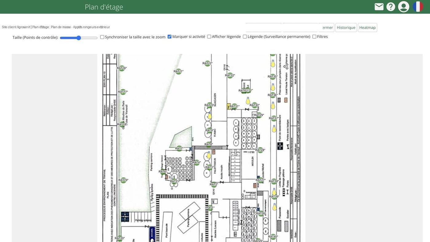 Plan d'étage interactif avec dispositifs géolocalisés dans Digipest
