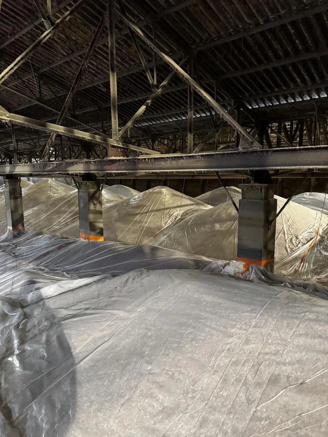 Bâchage d'un stockage à plat avant mise en fumigation PH3